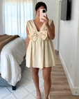 V-Neck Bow Mini Dress