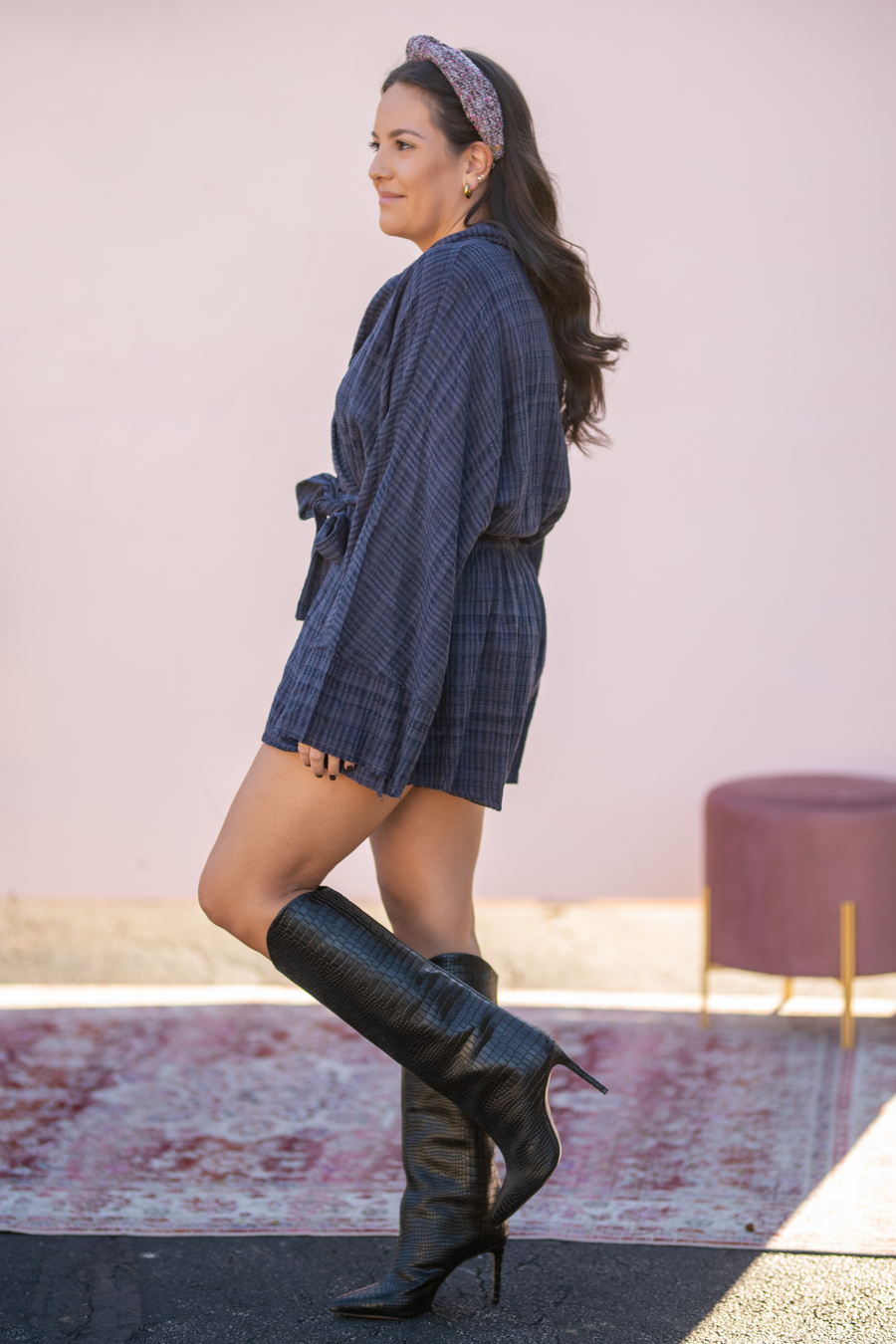 Textured Wrap Belted Romper